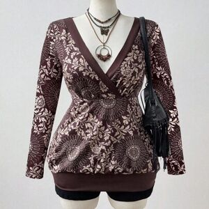 SHEIN Damska koszulka z krótkim rękawem w kontrastowym kolorze, w rozmiarze plus size, na wiosnę/lato, z nadrukiem retro, elegancka, casualowa, wakacyjna, o