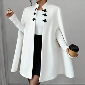SHEIN Elegancki płaszcz typu poncho z kołnierzem w kontrastowym kolorze w stylu chińskim, zapinany na guziki, dla kobiet, gruba wełniana tkanina, jesień/zim