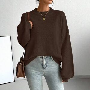 SHEIN Luźny, swobodny sweter w stylu francuskim z okrągłym dekoltem i długim rękawem, uniwersalny na jesień/zimę