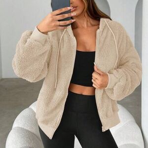 SHEIN Damska bluza z kapturem w jednolitym kolorze, gruba polarowa bluza dla pań, jesień/zima, jesienne ubrania dla kobiet na co dzień