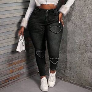 SHEIN Spodnie jeansowe damskie w dużych rozmiarach, obcisłe, elastyczne, haftowane, niebieskie, damskie, jeansy damskie typu mom, jeansy jeansowe, spodnie j