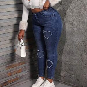 SHEIN Spodnie jeansowe damskie w dużych rozmiarach, obcisłe, elastyczne, haftowane, niebieskie, damskie, jeansy damskie typu mom, jeansy jeansowe, spodnie j