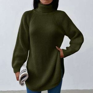 SHEIN Damski sweter casualowy z długim rękawem raglan, stójką, luźny, jednolity kolor, kremowy, czarny, biały, zimowe ubrania