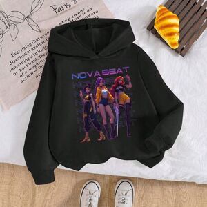 SHEIN Bluza z kapturem dla młodej dziewczyny z kreskówkową, uroczą dziewczyną K-POP i czarnym nadrukiem liter, odpowiednia na jesień/zimę