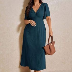 SHEIN Sukienka w dużym rozmiarze, swobodna, z dekoltem w serek i ściągaczem w talii, o linii A, elegancka na wakacje