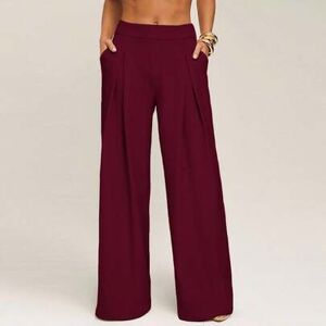 SHEIN Damskie spodnie casualowe w jednolitym kolorze z luźnymi kieszeniami i szerokimi nogawkami, spodnie palazzo, spodnie plisowane, luźne spodnie na jesie