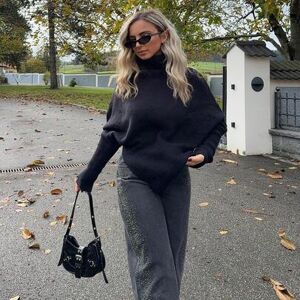 SHEIN Nowy damski sweter z odkrytymi ramionami, bardzo długi, mlecznobiały, jesień/zima