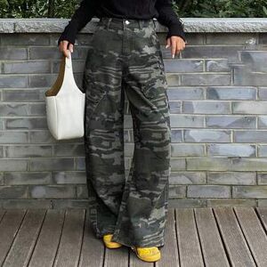 SHEIN Damskie luźne spodnie cargo z niskim stanem i wzorem moro, jeansy casualowe w stylu ulicznym Y2k