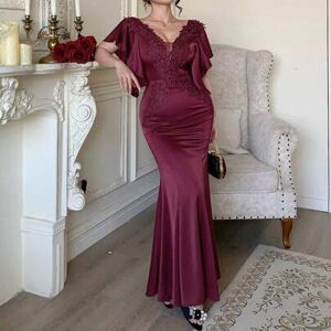 SHEIN Damska sukienka letnia w jednolitym kolorze z dekoltem w serek i falbaną na dole, dopasowana i elegancka