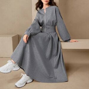 SHEIN 2 sztuki/zestaw Stylowy strój na co dzień: szara bluza z kapturem zapinana na zamek + szara spódnica plisowana z elastyczną talią, odpowiednia na jesi