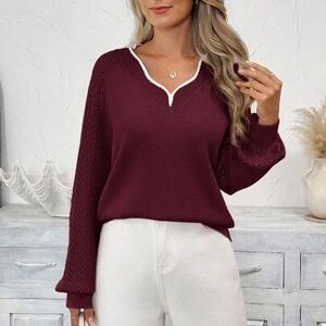SHEIN Damski sweter z długim rękawem i falowanym kołnierzykiem w blokach kolorów, podstawowy na jesień/zimę
