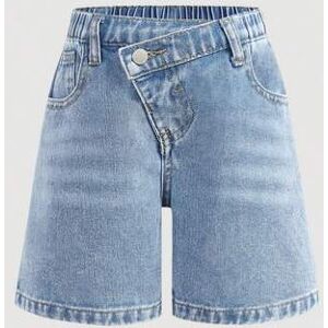 SHEIN Damskie asymetryczne niebieskie dżinsowe szorty z wysokim stanem, wiosenno-letnie, swobodne, wakacyjne, wiejskie, boho, plażowe, wygodne i miękkie dżi