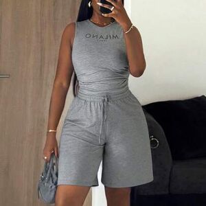 SHEIN Damski 2-częściowy komplet, ciemnoszary letni streetwear i odzież sportowa do siłowni, kamizelka bez rękawów z okrągłym dekoltem, plisowanymi bokami i