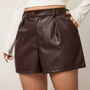 SHEIN Plus Size Jednokolorowe PU Skórzane Spodenki Casualowe Uniwersalne Kieszenie