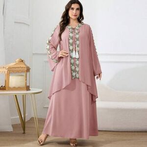 SHEIN Elegancka sukienka damska w dużym rozmiarze z koronkowymi aplikacjami kwiatowymi, rozkloszowanymi rękawami i wiązaniem z przodu, styl wakacyjny, wiosn