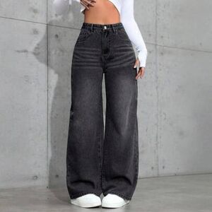SHEIN Spodnie damskie w stylu kowbojskim Y2K w rozmiarze plus size, czarne, nieelastyczne, obcisłe, proste, wiosenne, czarne, luźne jeansy damskie, szerokie