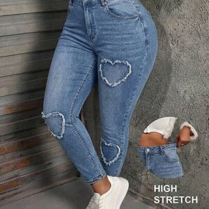 SHEIN Spodnie jeansowe damskie w dużych rozmiarach, obcisłe, elastyczne, haftowane, niebieskie, damskie, jeansy damskie typu mom, jeansy jeansowe, spodnie j