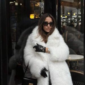 SHEIN Damska długa puszysta obroża Elegancka nowoczesna modna kurtka na przyjęcie świąteczne