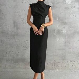 SHEIN Elegancka, minimalistyczna, swobodna, codzienna, wakacyjna, modna sukienka damska z małym kołnierzykiem stójką, drapowanymi rękawami i ściągaczem w ta