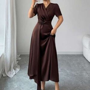 SHEIN Sukienka w kształcie litery A z dekoltem w serek, marszczeniami i wiązaniem w talii, z krótkim rękawem i jednolitym kolorem, elegancka, francuska, luź