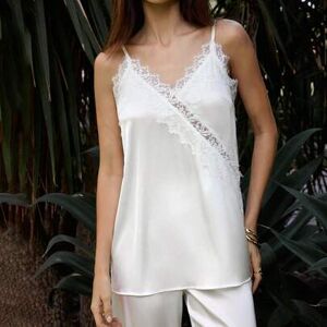 SHEIN Elegancki damski komplet z koronką w jednolitym kolorze, patchworkowa koszulka na ramiączkach i spodnie, 2 sztuki, letni