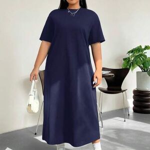 SHEIN Sukienka-koszulka w dużym rozmiarze, swobodna, w jednolitym kolorze, na lato