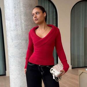 SHEIN Damski sweter w jednolitym kolorze, dopasowany do ciała, swobodny, uliczny styl, z długim rękawem
