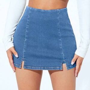 SHEIN Casual prane szorty jeansowe z wysokim stanem i rozcięciem, dla drobnych kobiet