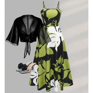 SHEIN Sukienka i marynarka z szyfonu w kwiaty w dużym rozmiarze, letnia, elegancka, dwuczęściowa