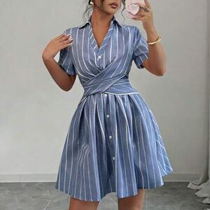 SHEIN Sukienka koszulowa damska w dużych rozmiarach, letnia, casualowa, elegancka, z dekoltem w serek, wiązaniem w talii i raglanowymi rękawami w kolorze ró