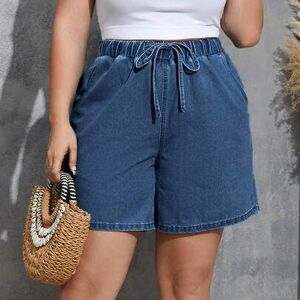 SHEIN Damskie letnie, codzienne, luźne, plus size, uniwersalne, ściągane sznurkiem w pasie, luźne, jeansowe szorty