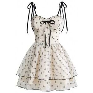 SHEIN Damska sukienka mini w stylu retro w groszki, bufiasta sukienka księżniczki, styl pałacowy, odpowiednia na urodziny, rejsy, eleganckie przyjęcia, cere