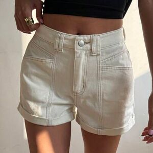 SHEIN Damskie letnie krótkie spodenki jeansowe z niskim stanem i ozdobnym szwem, casualowe, z niskim stanem i ozdobnymi mankietami