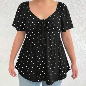 SHEIN Damska, uniwersalna, luźna koszulka w czarno-białe kropki, w rozmiarze plus size, idealna na wiosnę i lato