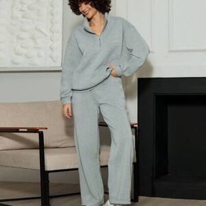 SHEIN Bluza z kapturem oversize z półzamkiem, stójką i obniżonymi ramionami, długi rękaw + casualowe spodnie z prostą nogawką, zimowe