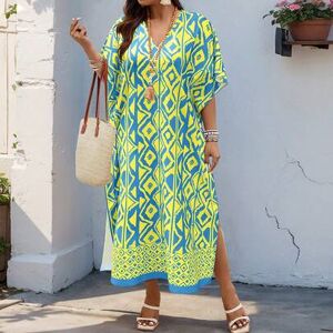 SHEIN Sukienka damska plus size z geometrycznym nadrukiem i rękawami w kształcie skrzydeł nietoperza, luźna i swobodna