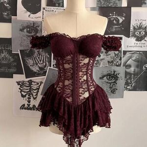 SHEIN Damska sukienka mini w stylu retro z gorsetem, koronką, dopasowana, asymetryczna, odpowiednia na rok 2000