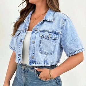 SHEIN Kurtka jeansowa z krótkim rękawem i skróconym krojem w dużym rozmiarze, swobodna, letnia, na plażę i wakacje, elegancka bluzka dla kobiet, letnia, swo