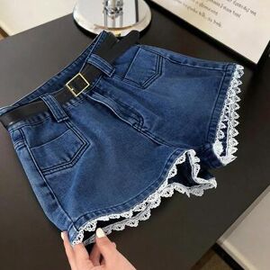 SHEIN Damskie, casualowe, koronkowe, patchworkowe szorty jeansowe