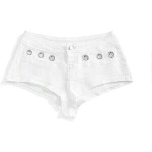SHEIN Y2K Hot Girl retro ultra niskie szorty jeansowe dla kobiet z bardzo krótką nogawką, kamuflażem i ozdobą z oczkami