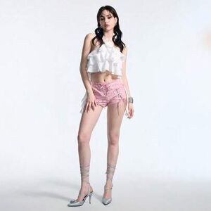 SHEIN Y2K Hot Girl różowe szorty z PU z wiązaniem na nogach, ultra niski stan, dla kobiet