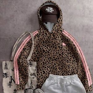 SHEIN Damska bluza z kapturem w melanżowy wzór panterki i różowe paski, styl Y2K streetwear, grunge/punk/goth, hip-hop, na siłownię i festiwal