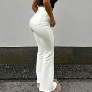 SHEIN Jeansy dzwony z wysokim stanem, damskie spodnie ze stretchem typu boot-cut, streetwear w stylu Y2K, casualowa moda retro, biała wiosna