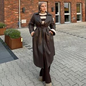 SHEIN Nowa jesienno-zimowa luźna, swobodna, elegancka, wytrzymała, długa kurtka damska z PU, regularna, skromna, modna