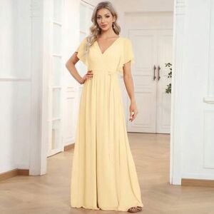 SHEIN Elegancka żółta sukienka z szyfonu z dekoltem w serek i falbanami na rękawach, sukienka dla druhny, letnia sukienka na wesele i wakacje, damska, półfo