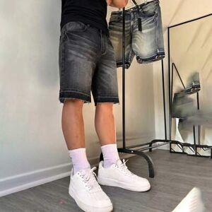 SHEIN Jeansowe szorty bermudy z postrzępionym brzegiem, luźne, z szerokimi nogawkami, średniej długości, letnie, Y2K, streetwear, casual, uliczne, uniwersal