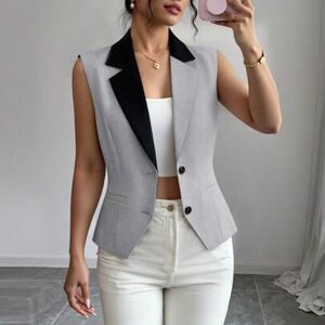 SHEIN Damska kamizelka bez rękawów z klapami w kontrastowym kolorze, patchworkowa, w stylu vintage, na co dzień, na wakacje, do pracy, do pracy