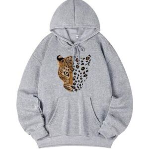 SHEIN Damska jesienno-zimowa nowa minimalistyczna modna retro bluza z kapturem z polaru z nadrukiem twarzy lamparta, casualowa, codzienna, uniwersalna