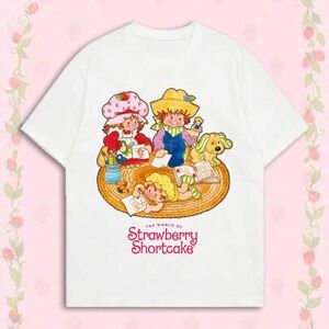 SHEIN Damski letni T-shirt, uroczy luźny casualowy top z okrągłym dekoltem i nadrukiem, w stylu słodkiej dziewczyny, biały, do codziennego noszenia
