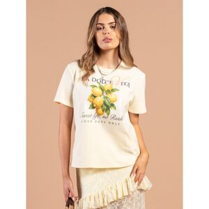 SHEIN Damska casualowa koszulka T-shirt La Dolce Vita z bawełny z nadrukiem, okrągły dekolt, krótkie rękawy – koszulka w cytryny, idealna na plażę, do kuror